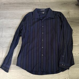 Apt. 9 Men's Dark Blue Striped Button Up Dress Shirt XXL Superfine 80s Cotton